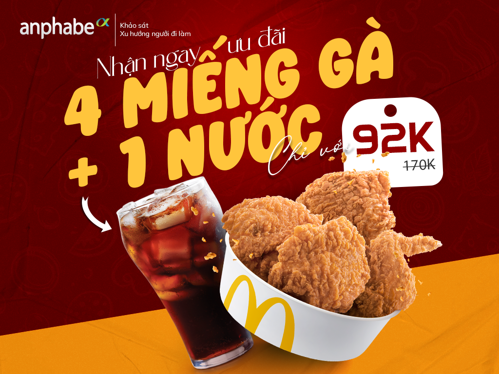 Mua 4 miếng gà + 1 nước GIÁ 92K - McDonald's