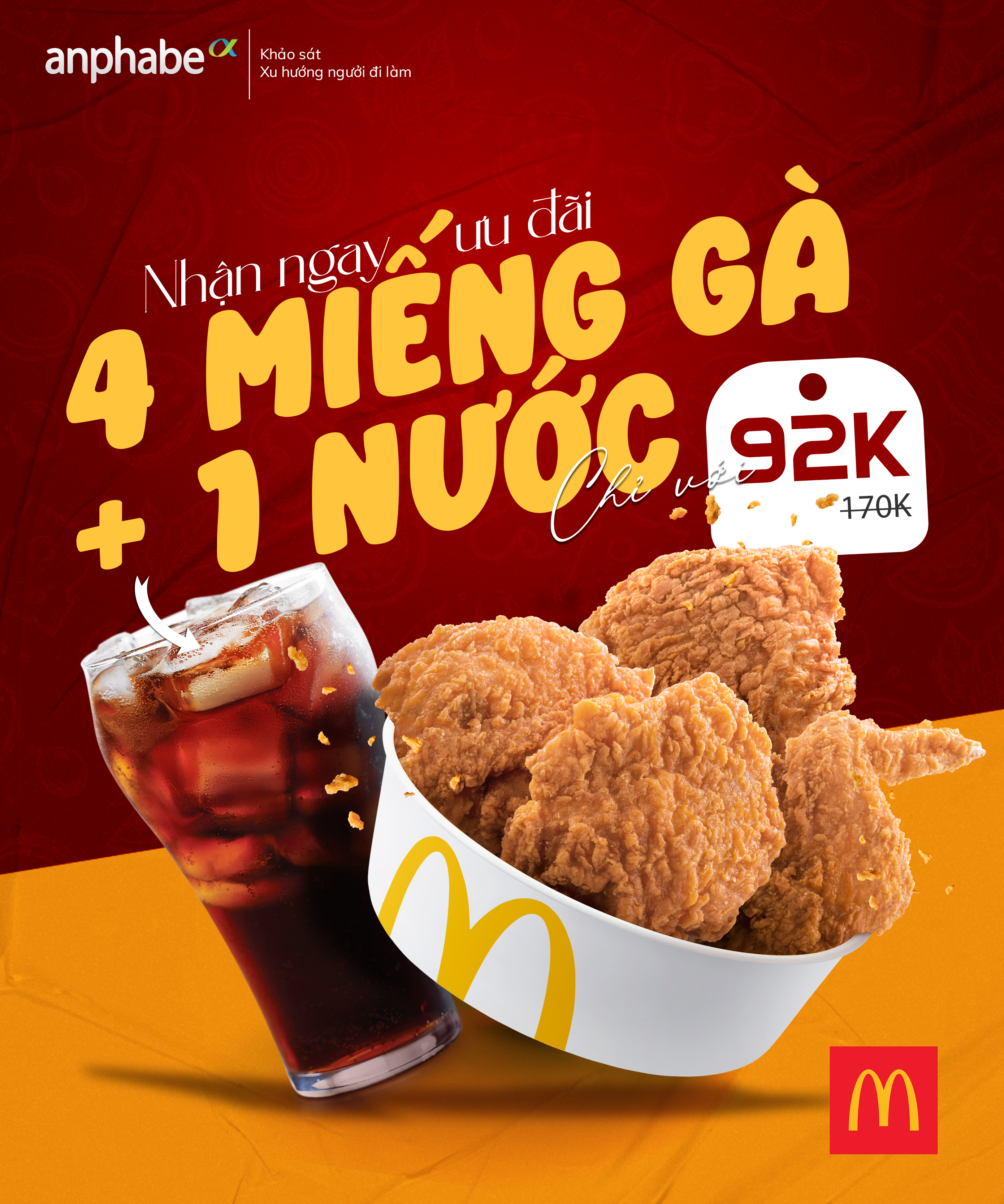MUA 4 MIẾNG GÀ + 1 NƯỚC GIÁ 92K, GIÁ GỐC 170K